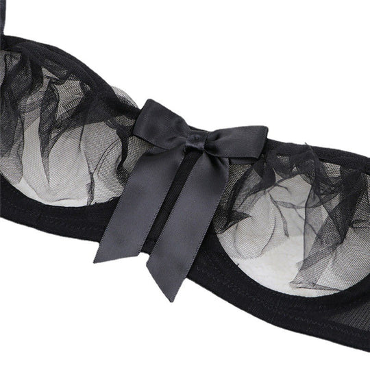 Sexy Top Gather Transparent Bra Lace Hollow Half Cup Bra - Onouthati