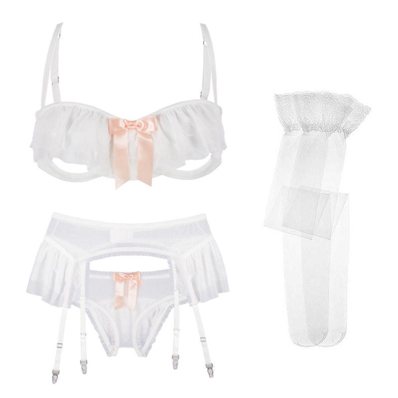 Sexy Top Gather Transparent Bra Lace Hollow Half Cup Bra - Onouthati