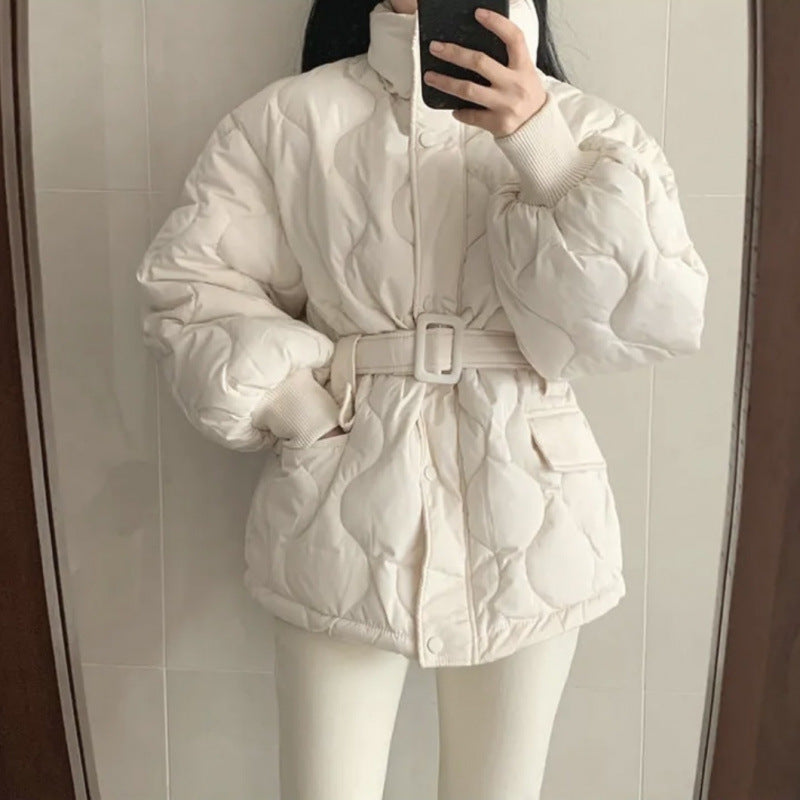 Women's Stand-up Collar Tie Long Sleeve Cotton Coat - Onouthati