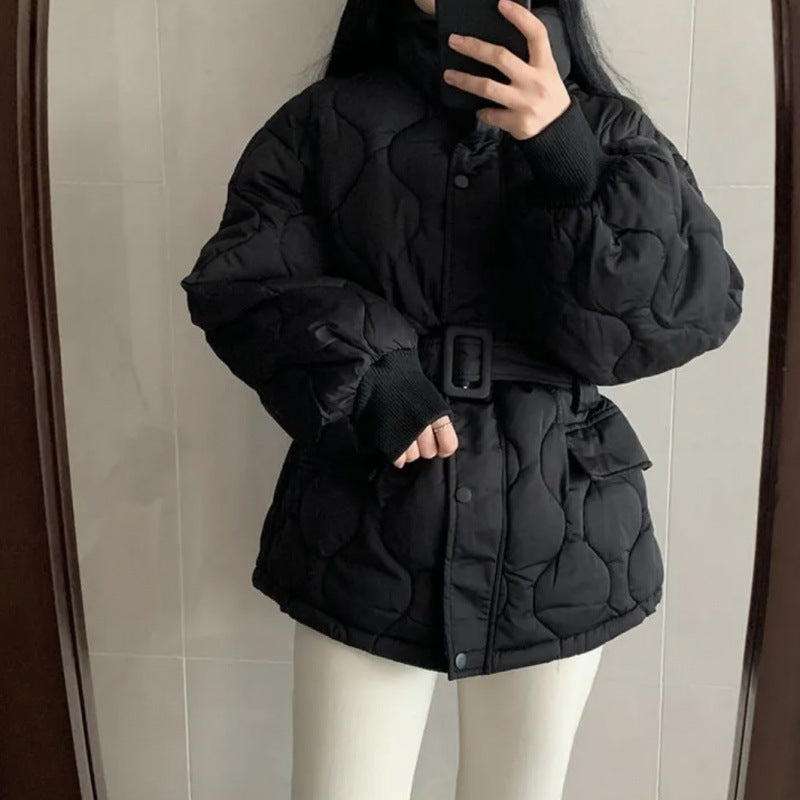 Women's Stand-up Collar Tie Long Sleeve Cotton Coat - Onouthati