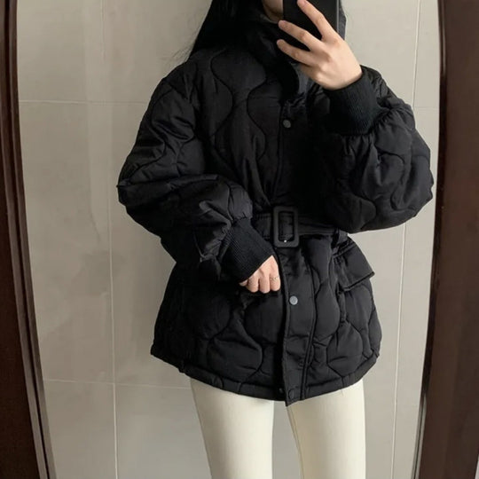 Women's Stand-up Collar Tie Long Sleeve Cotton Coat - Onouthati
