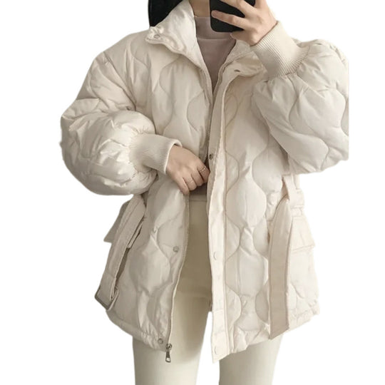 Women's Stand-up Collar Tie Long Sleeve Cotton Coat - Onouthati