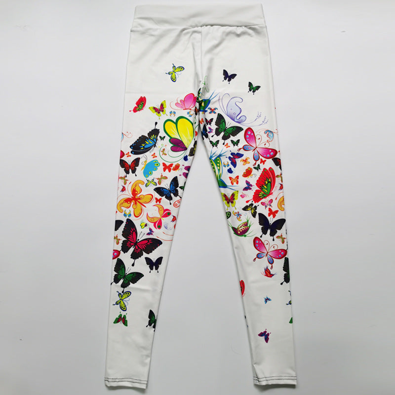 Printed Floral Butterfly Leggings High Waist Slim Yoga Pants Leggings - Onouthati