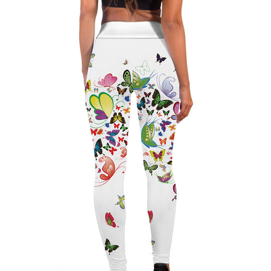 Printed Floral Butterfly Leggings High Waist Slim Yoga Pants Leggings - Onouthati