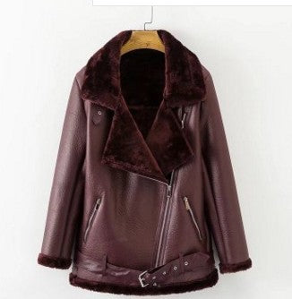 New Winter Fashion High Quality Artificial Fur Zipper Coat Pockets Warm Couples Sashes Leather Jackets Woman - Onouthati