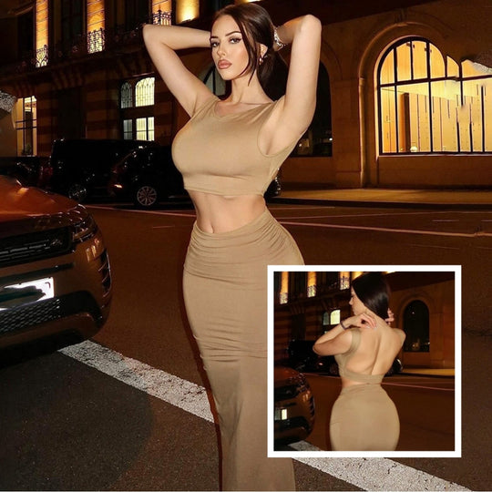 Women Tank Tops Long Skirts Party  Dresses Two Piece Matching Sets Outfit 2025 Summer Clothes  Slim Solid Color - Onouthati