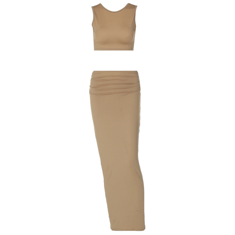 Women Tank Tops Long Skirts Party  Dresses Two Piece Matching Sets Outfit 2025 Summer Clothes  Slim Solid Color - Onouthati
