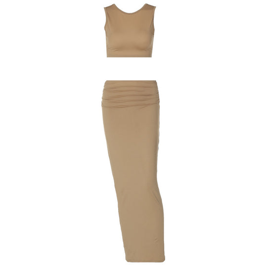 Women Tank Tops Long Skirts Party  Dresses Two Piece Matching Sets Outfit 2025 Summer Clothes  Slim Solid Color - Onouthati