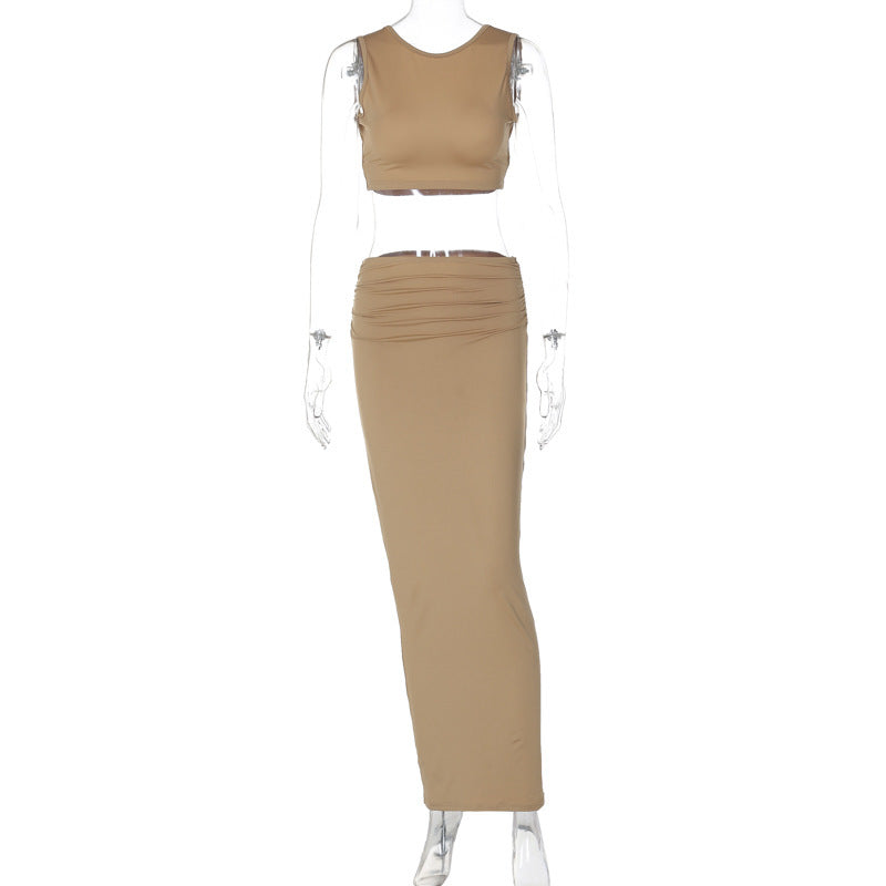 Women Tank Tops Long Skirts Party  Dresses Two Piece Matching Sets Outfit 2025 Summer Clothes  Slim Solid Color - Onouthati