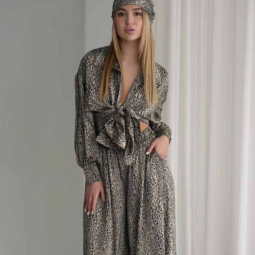 Fashionable Leopard Print Loose Ice Silk Pajamas For Women - Onouthati