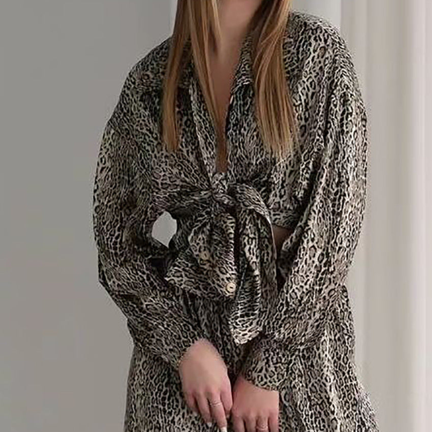 Fashionable Leopard Print Loose Ice Silk Pajamas For Women - Onouthati