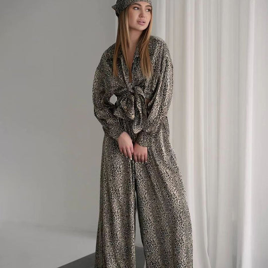 Fashionable Leopard Print Loose Ice Silk Pajamas For Women - Onouthati