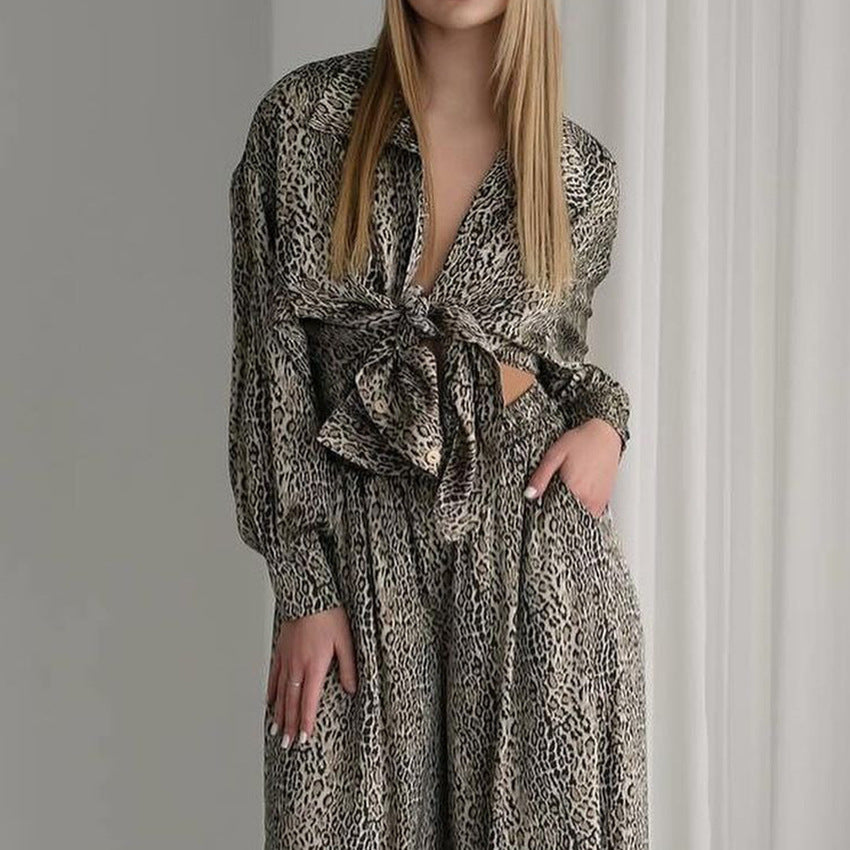Fashionable Leopard Print Loose Ice Silk Pajamas For Women - Onouthati