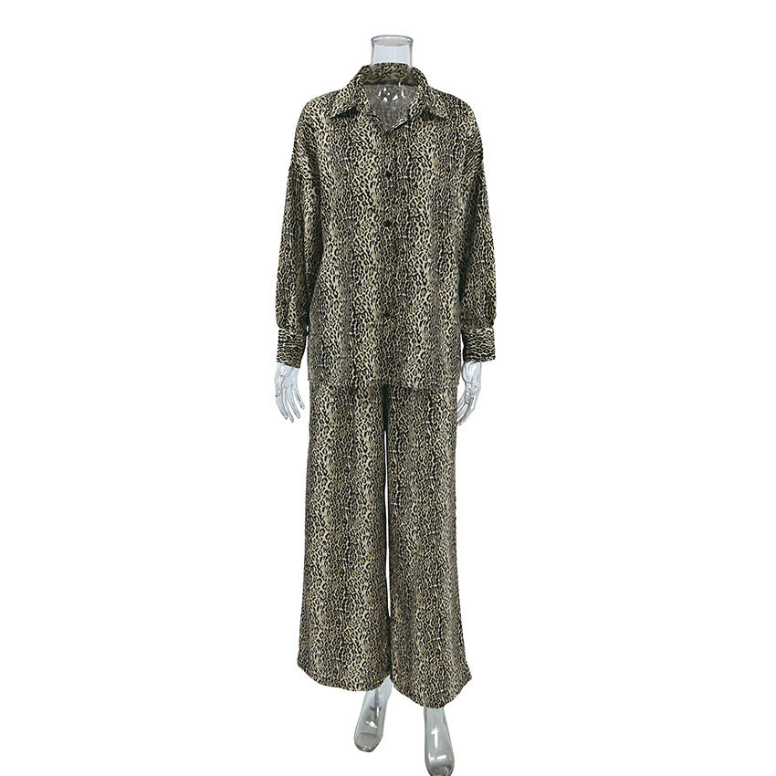 Fashionable Leopard Print Loose Ice Silk Pajamas For Women - Onouthati
