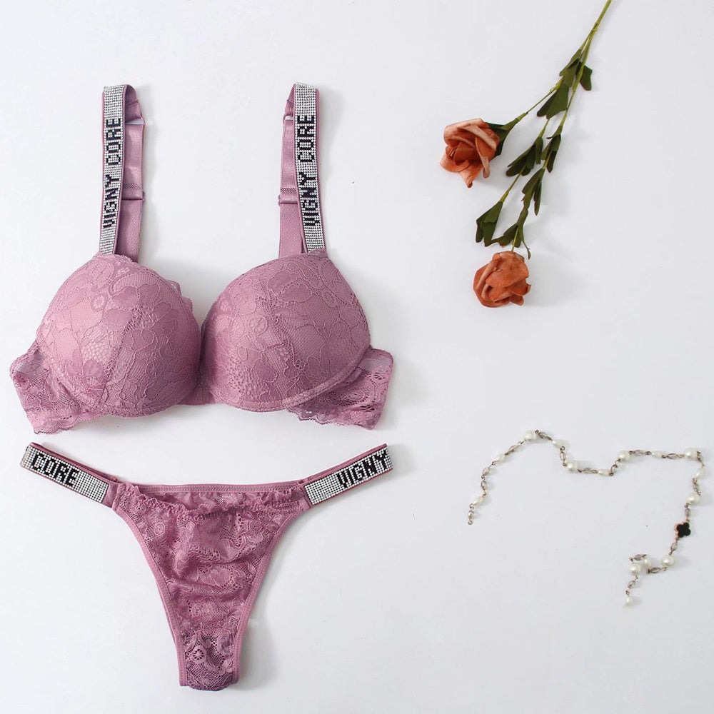 Autumn Moderate Lift Gathered With Steel Ring Underwear Lace Double Breasted Bra Underwear Set - Onouthati