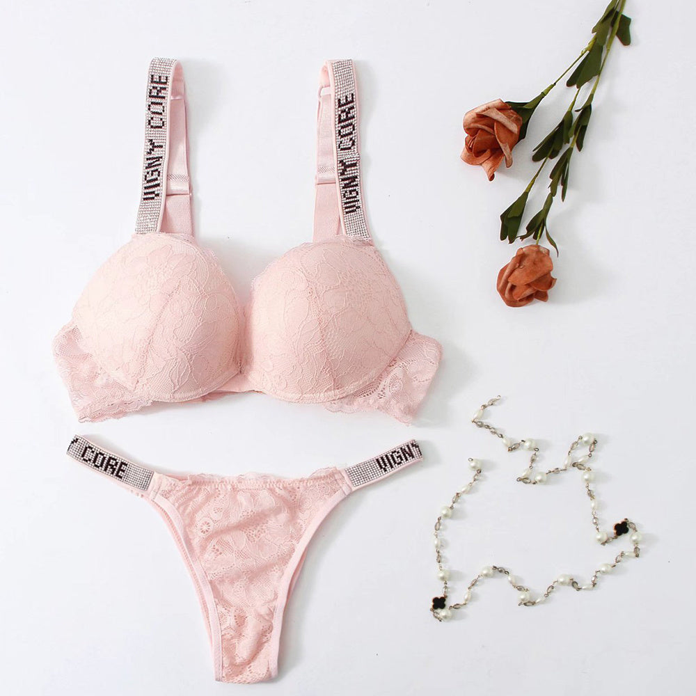Autumn Moderate Lift Gathered With Steel Ring Underwear Lace Double Breasted Bra Underwear Set - Onouthati