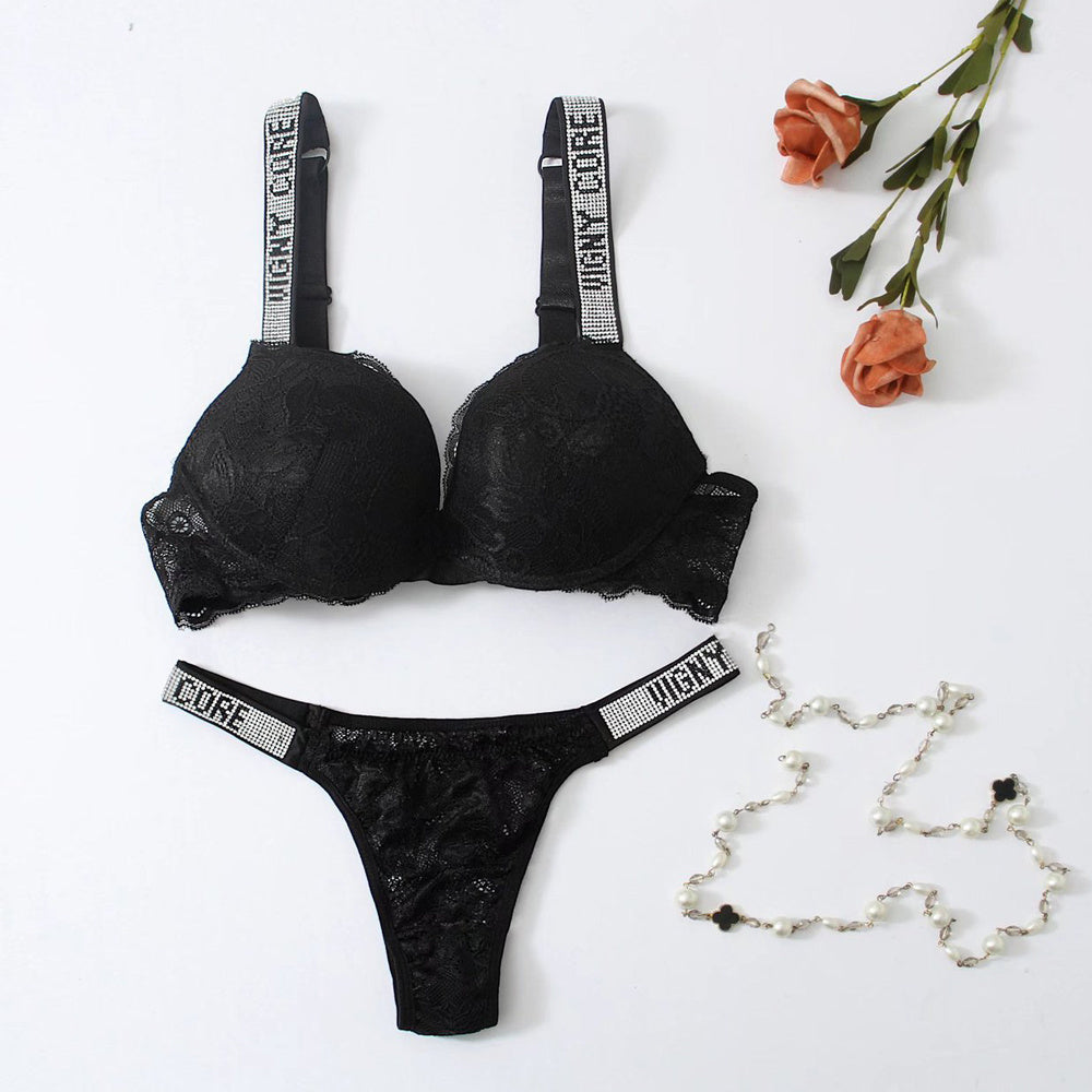 Autumn Moderate Lift Gathered With Steel Ring Underwear Lace Double Breasted Bra Underwear Set - Onouthati