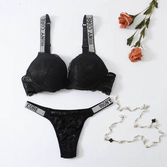 Autumn Moderate Lift Gathered With Steel Ring Underwear Lace Double Breasted Bra Underwear Set - Onouthati