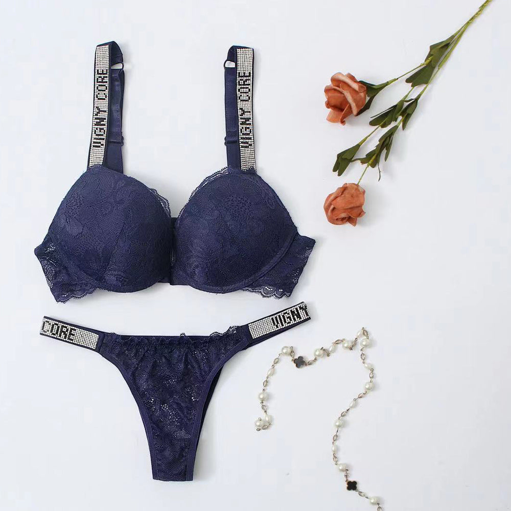 Autumn Moderate Lift Gathered With Steel Ring Underwear Lace Double Breasted Bra Underwear Set - Onouthati