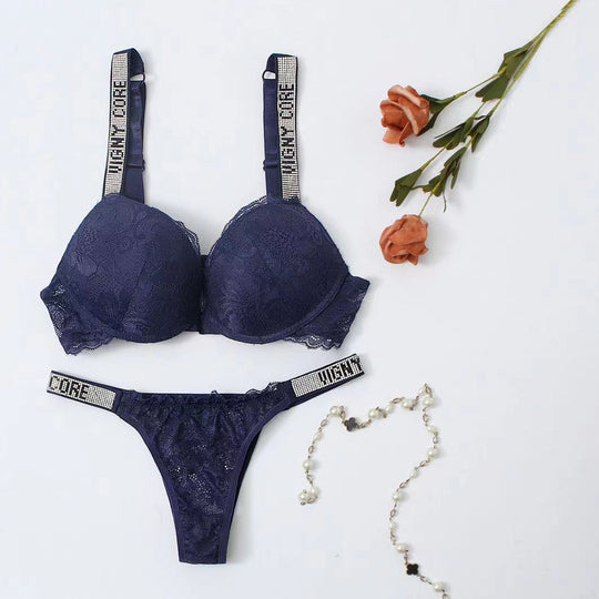 Autumn Moderate Lift Gathered With Steel Ring Underwear Lace Double Breasted Bra Underwear Set - Onouthati