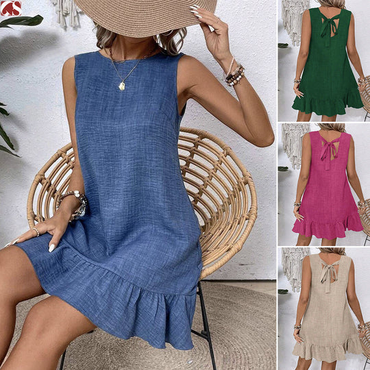 Summer Ruffle Dress Fashion Loose Sleeveless Straight Beach Dresses For Women - Onouthati
