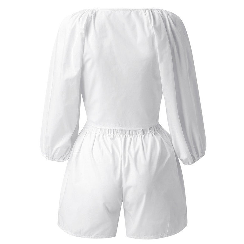 Sleeve Tops Shorts Elastic Waist Wide Leg Short Suit Sets - Onouthati