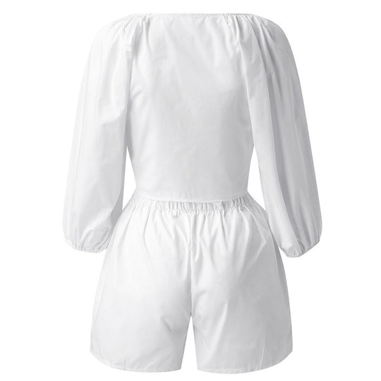 Sleeve Tops Shorts Elastic Waist Wide Leg Short Suit Sets - Onouthati