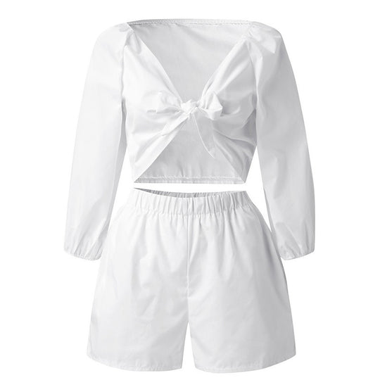 Sleeve Tops Shorts Elastic Waist Wide Leg Short Suit Sets - Onouthati