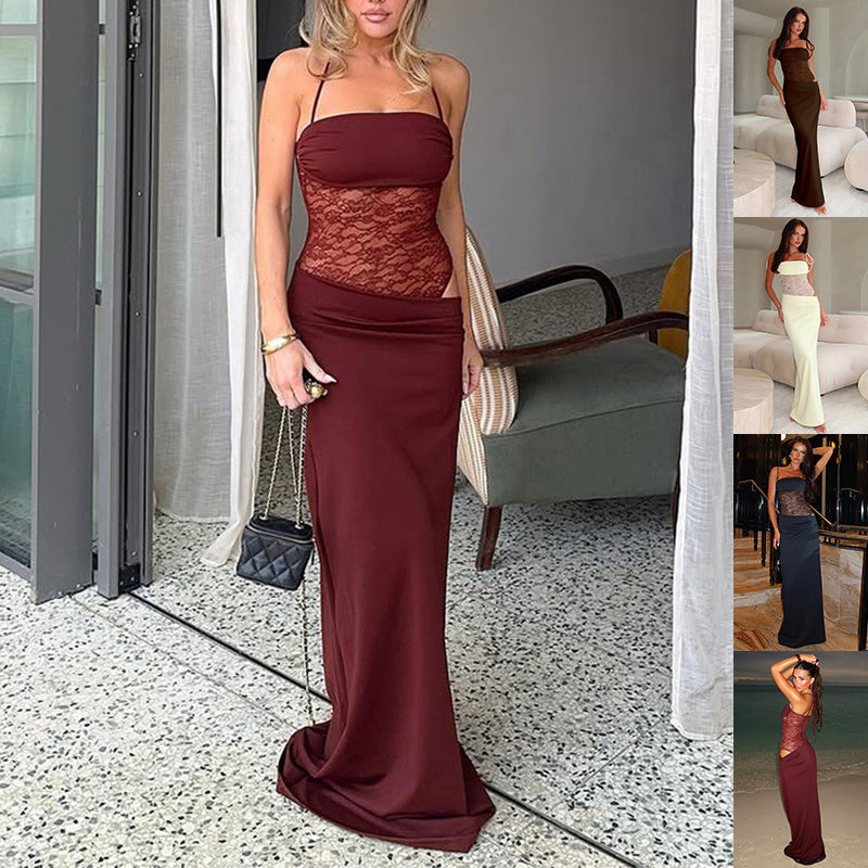Y2K Lace Suspender Dress Fashion Sexy Lace Long Dresses Party Evening Club Beach Clothing For Women - Onouthati