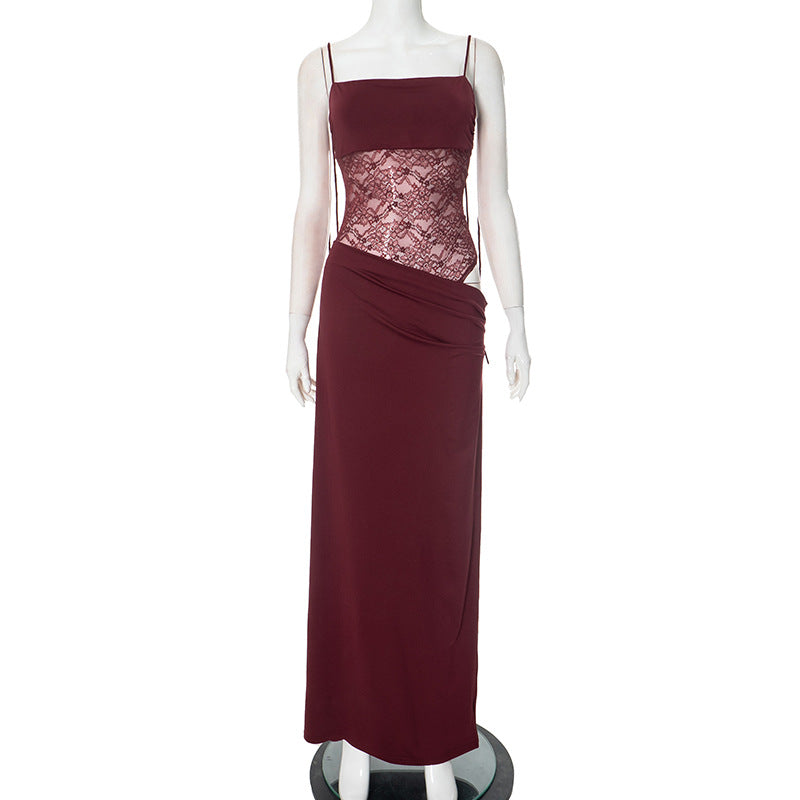 Y2K Lace Suspender Dress Fashion Sexy Lace Long Dresses Party Evening Club Beach Clothing For Women - Onouthati