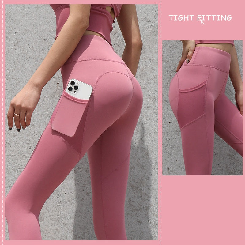 Gym Sport Seamless Leggings With Pockets Push Up High Waist Pants Women Fitness Running Yoga Pants Gym Sport Seamless Leggings - Onouthati