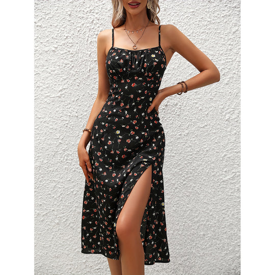 New Polka Dot Print Suspender Dress Summer Sexy Split Long Dresses For Womens Clothing - Onouthati