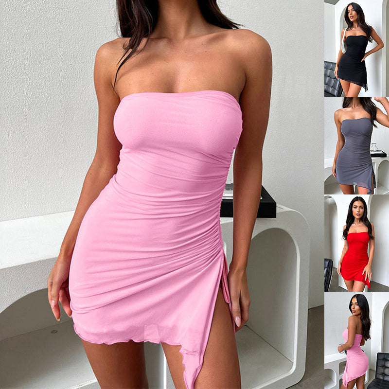 Y2K Tube-top Split Dress Summer Ins Fashion Backless Short Dresses For Women - Onouthati