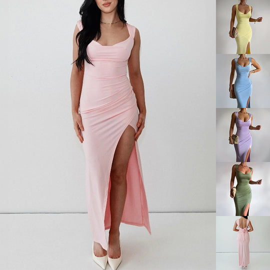 Slim Sleeveless Slit Dress With Back Tie Design Fashion Temperament Dresses For Women Clothing - Onouthati