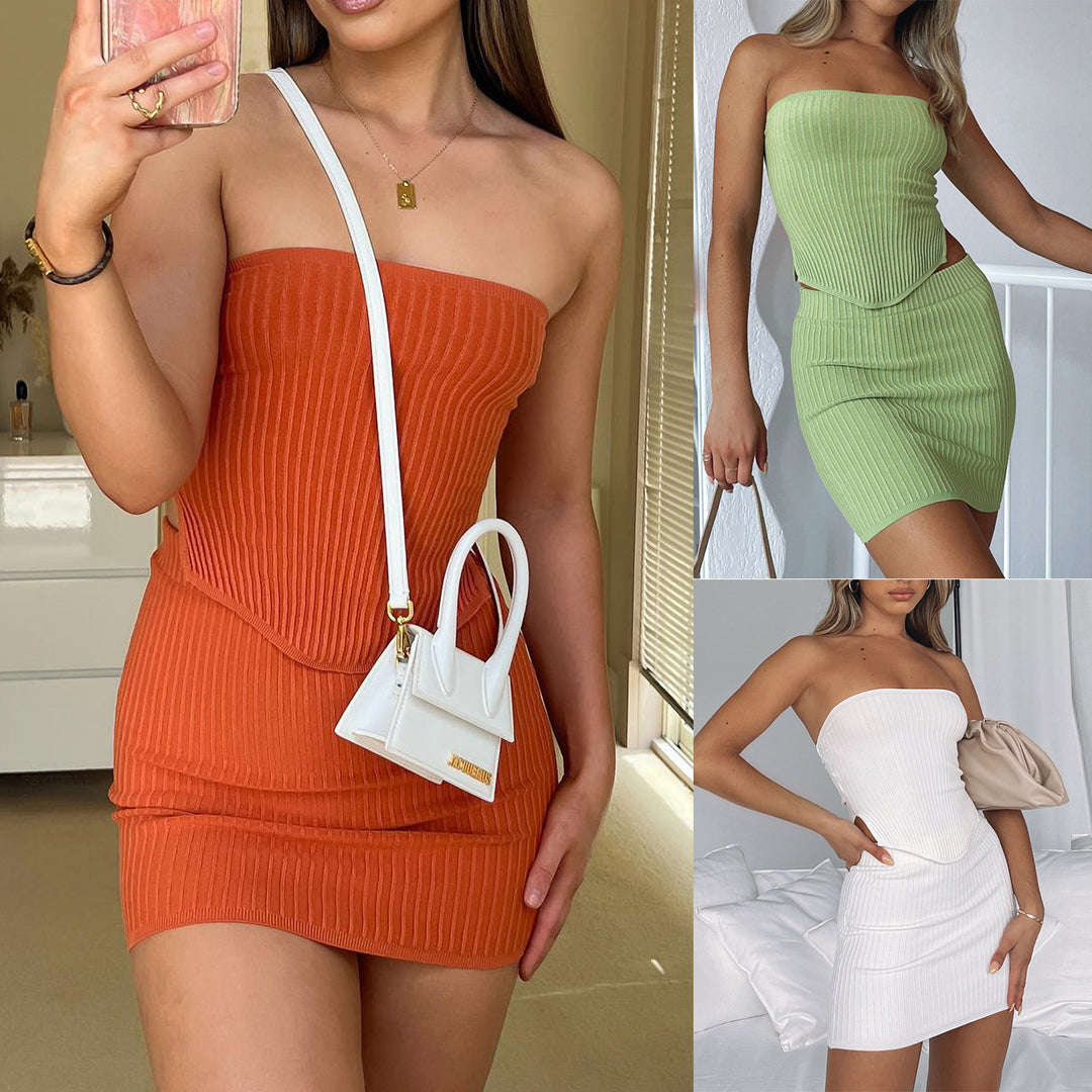 Womens Suit Sexy Summer Two Piece Outfits Crop Tops Bodycon Skirt Sets Mini Dress - Onouthati